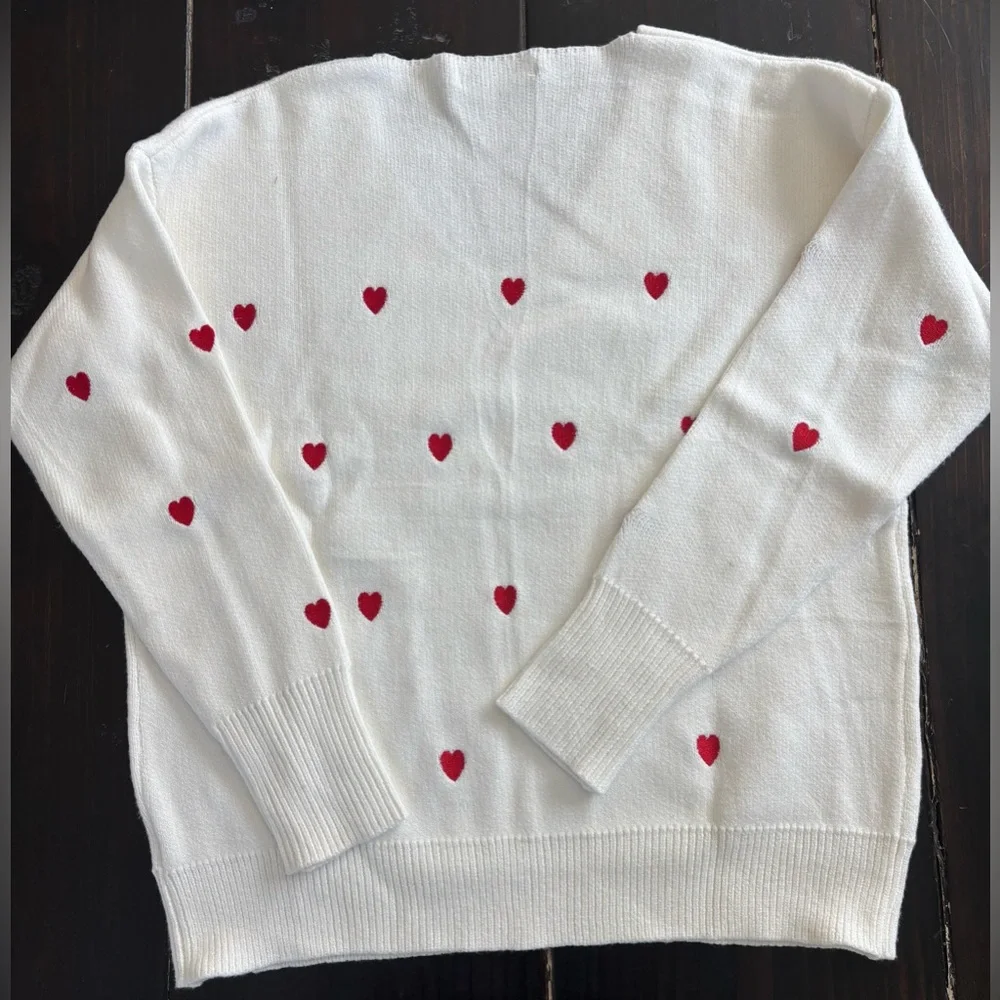 ECOWISH White Heart Patterned Valentines Women's Sweater - Picture 7 of 9